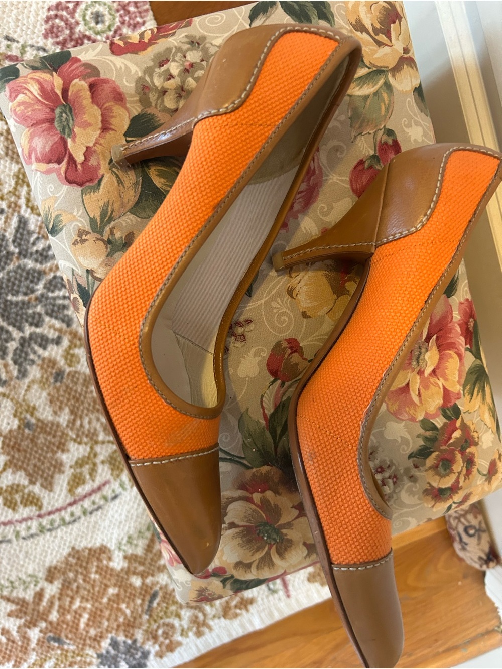 Prada Orange and Tan Pointed-Toe Pumps Vintage - Picture 3 of 10
